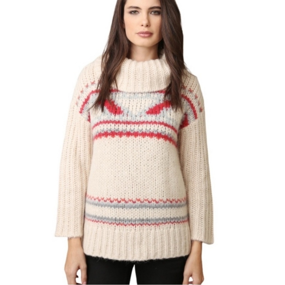 TEMPERANCE Alpaca Wool Cream and Red Chunky Knit  Sweater Size M Aritzia